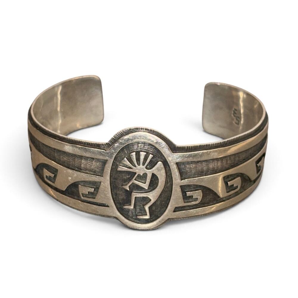 Vintage Elgene Sehongva HOPI Sterling Silver Dancing Overlay Cuff Bracelet